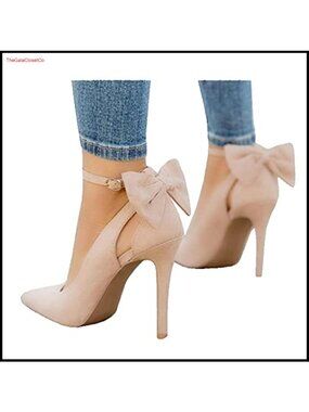 Women's Faux Suede Pointed Toe Stiletto Heels with Bow Ankle Strap Wedding Pumps
